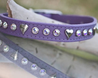 Heart Dog Collar, Crystal Dog Collar, Handmade Dog Collar, Rhinestone Dog Collar, Designer Dog Collar, Bling Dog Collar, 3/4 inch wide