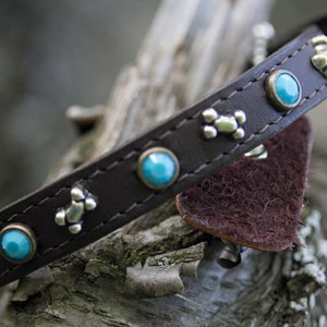 Leather Collar, Leather Dog Collar, 1/2 inch, small dog collar, goat collar, cat collar, soft leather, turquoise crystals, narrow collar