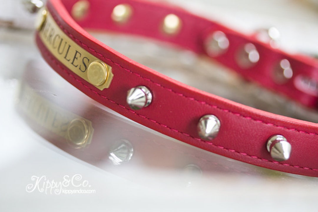 Personalized Spike Dog Collar, Leather Collar With Spikes, Red Personalized Spike Collar, Spike