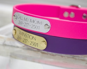 Collar para perros Biothane impermeable, placa con nombre grabada, a prueba de olores