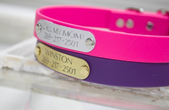 Waterproof Biothane Dog Collar, Engraved Nameplate, Stink Proof