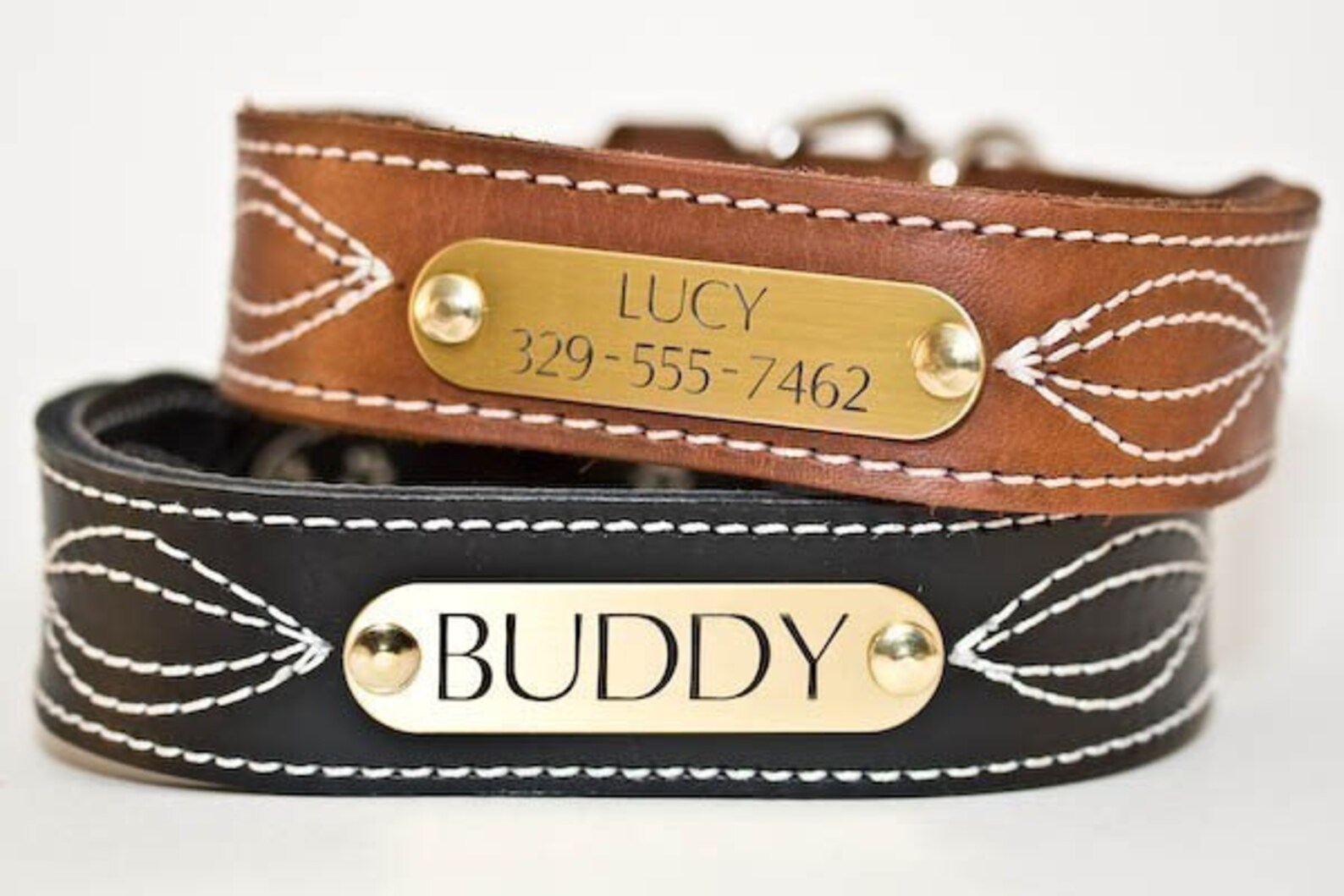 Engraved Leather Name Plate Dog Collar Custom Dog Collar Etsy