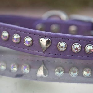 Heart Dog Collar, Crystal Dog Collar, Handmade Leather Dog Collar, Swarovski Crystal Collar, Girl Dog Collar, Boy Dog Collar, 3/4 inch wide