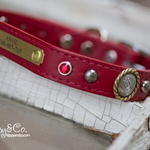 Red Dog Collar // Red Leather Dog Collar // Leather Dog Collar // Pet Collar // Leather Pet Collar // Puppy Collar // Jeweled Dog Collar image 1