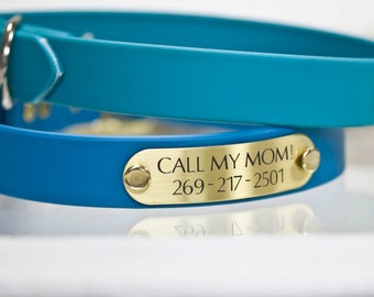 Waterproof Biothane Dog Collar with Nameplate, Odorless, Handmade