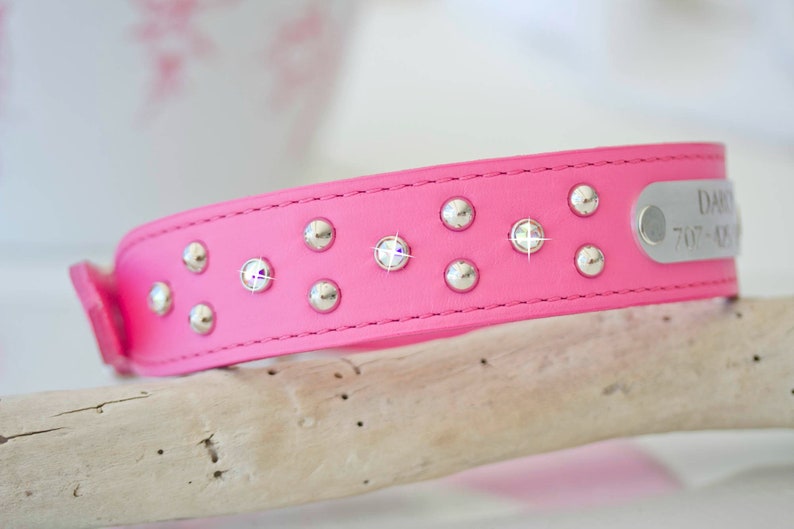 Crystal Dog Collar 1.5 inch Sturdy Leather Collar Pink Leather Collar Crystals Studded Leather Collar Bling dog Collar Leather Collar