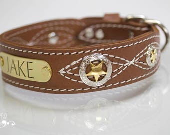 Texas Star Collar with Personalized name plate, Leather Concho Dog Collar, Personalized Dog Collar, Leather Dog Collar, Texas Dog Collar