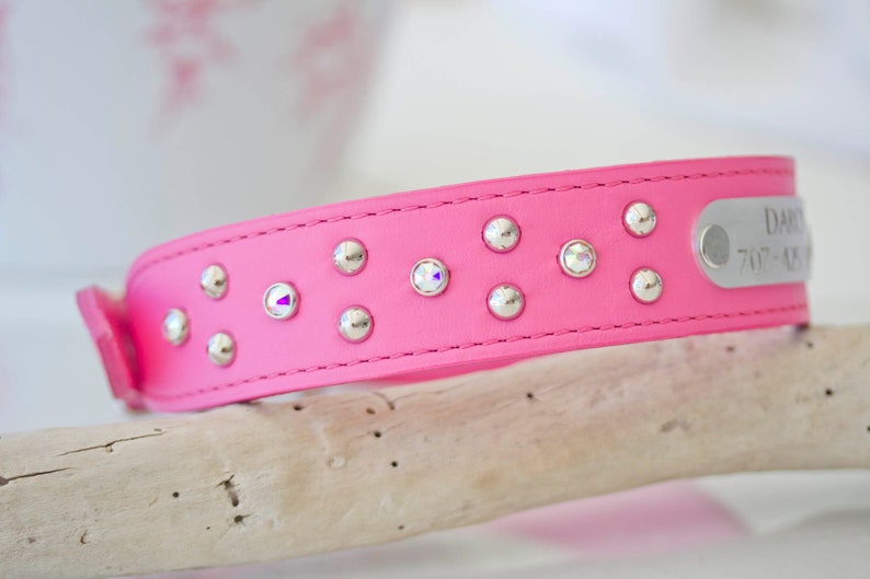 Crystal Dog Collar 1.5 inch Sturdy Leather Collar Pink Leather Collar Crystals Studded Leather Collar Bling dog Collar Leather Collar