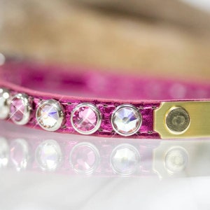 Small Crystal Collar, Pink Chihuahua Collar, Cat Collar, Tiny Leather Collar, Ferret Collar, Designer Leather Collar, Goat Collar, Puppy