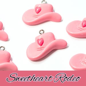 Fun-Loving Pink Cowboy Hat Charms with Heart Emblem - Set of 2 for DIY Jewelry