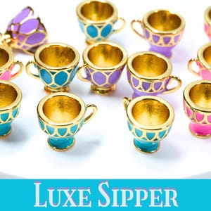 Dainty Gold-Plated Tea Cup Beads - Choose your style & Color - Perfect for DIY Jewelry