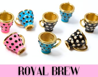 Whimsical Polka Dot Tea Cup Enamel Beads - Mix and Match for Handmade Jewelry Creations