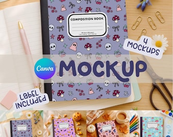 Composition Notebook Canva Mockups, Drag-Drop Frames, Digital Mockup for Pattern Designers & Sellers, Custom School Notebook Cover Templates