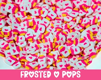 Popsicles Polymer Clay Slices, Frosted Pink Popsicle Heart Design, Use in Resin, Slime, Decoden & Other Crafts, Dessert Theme