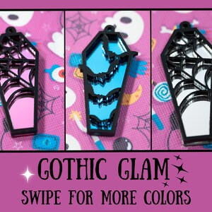 Whimsical Gothic Coffin Pendants: Reflective Front & Back, adorned with Spiderwebs or Bats - Perfect for DIY Jewelry Making!