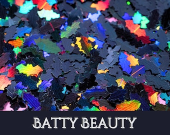 Cute Bat-Shape Holographic Black Glitter, 10mm Size - Use for Crafts, Resin, DIY Tumblers, Slime, Scrapbooking & More