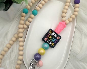 Cordón de cuentas Teacher Era, madera y silicona, regalo para profesores
