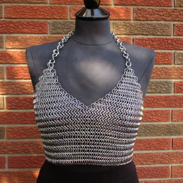 Chainmaille Top - Chainmaille Crop Top - Black Ice Anodized Aluminum Chainmaille LARP costume -chainmail top - chain mail corset