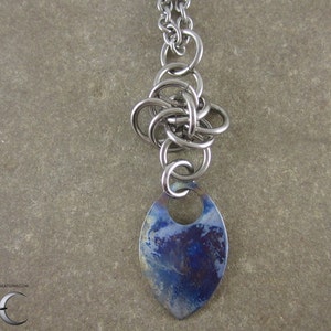 Chainmaille Necklace - Stainless Steel Persephone Chainmaille Pendant Necklace with Flame Painted Titanium Scale - Chainmaille jewelry