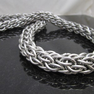 Chainmaille Necklace - Chunky Stainless Steel Viking Cord Chainmaille Necklace - Stainless Steel Jewelry