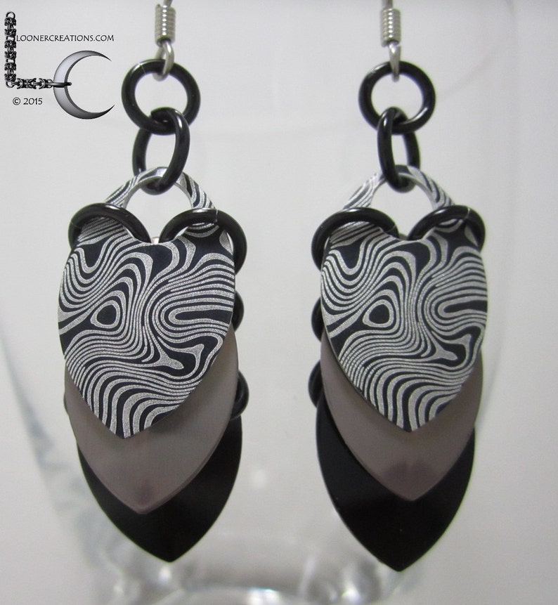 Damascus Laser Etched Anodized Aluminum Scalemaille Earrings Etsy