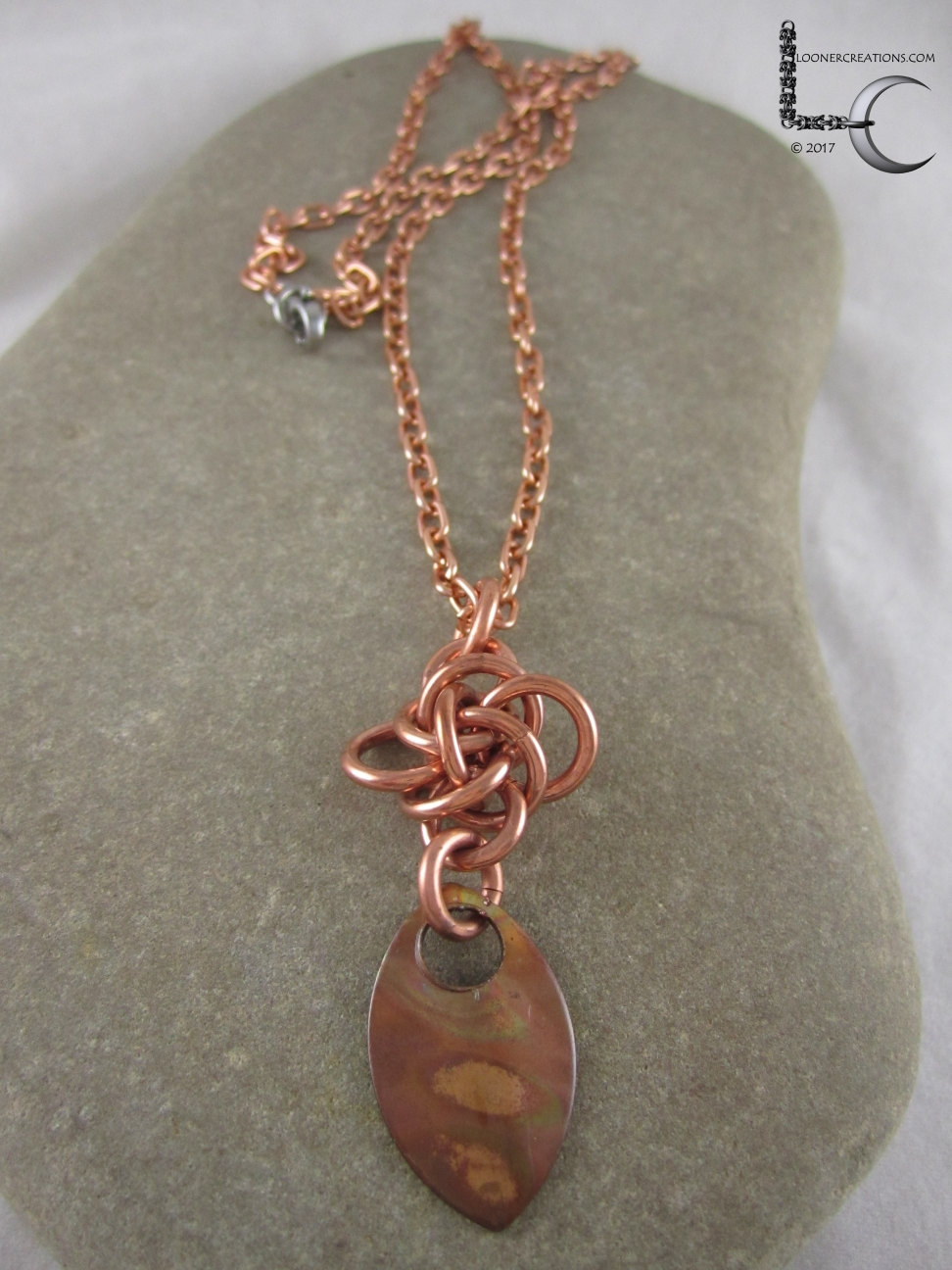 Copper Chainmail Persephone Square Knot Pendant Adjustable