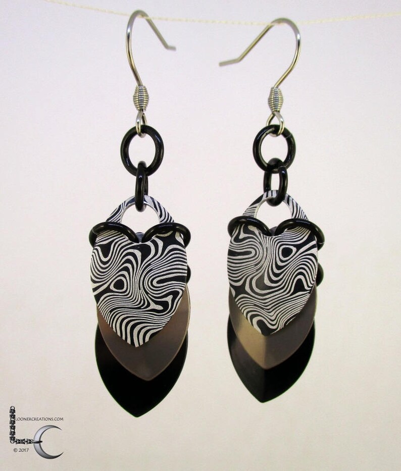 Damascus Laser Etched Anodized Aluminum Scalemaille Earrings