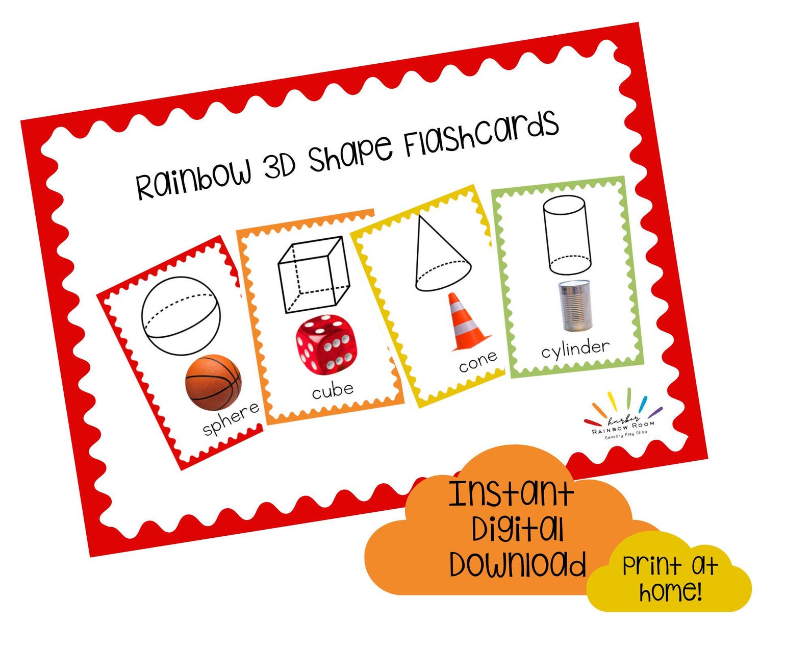 3D Shape Flashcards for Kids | Printable Geometry Cards | Preschool ...