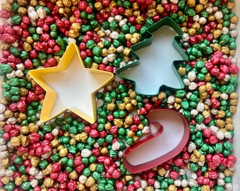 Christmas Chickpea Sensory Bin Filler | Red White Green Gold | Holiday Montessori Play for Kids