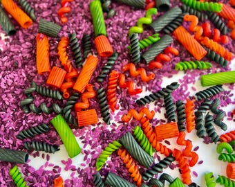 Halloween Sensory Bin Filler – Purple Rice & Colored Pasta