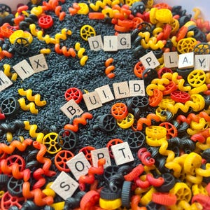 Construction Site Sensory Bin Mix – Toddler Activity, Sensory Play Mix – Montessori-Inspired Busy Box for Kids