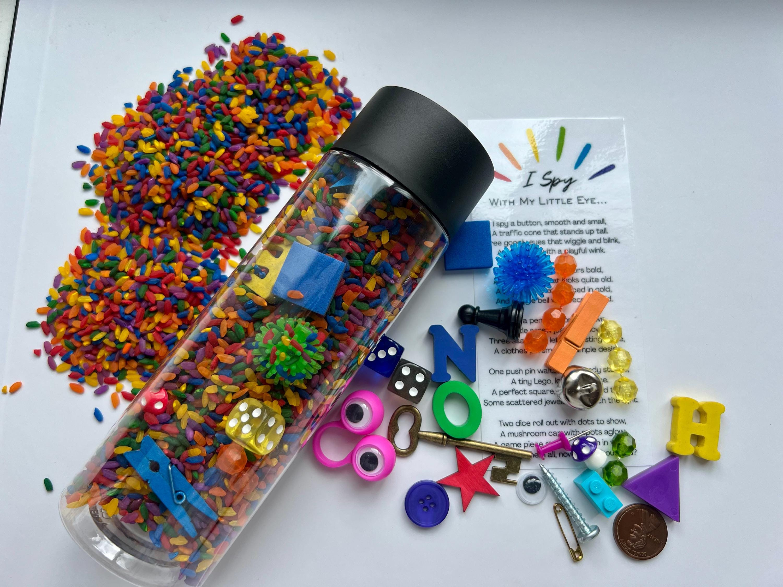 Rainbow Rice I Spy Sensory Tube – Toddler Travel Toy With Hidden ...