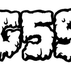 Op de afbeelding: Zwart-witte illustratie van het getal 659 in een gestileerd, druppelend lettertype.