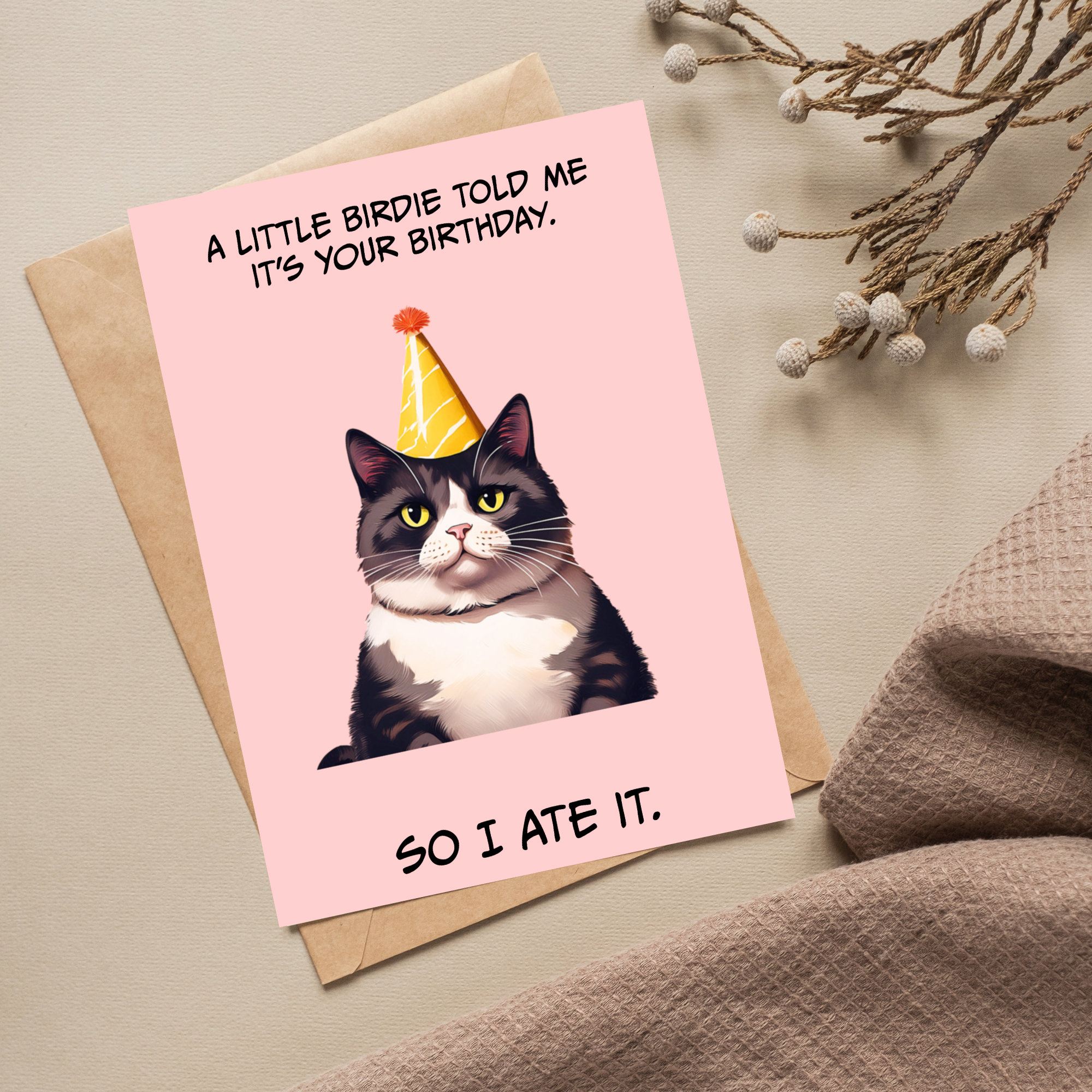 Funny Cat Birthday Card: Humorous Pun Card for Friends - Etsy
