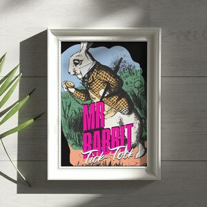 Póster de Alicia en el país de las maravillas: Mr. Rabbit y Tick Tock, impresión artística, tamaños A4 y A3 disponibles, decoración de pared de fantasía para habitación infantil