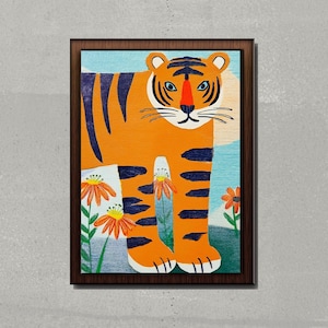 Tiger Art Print Floral Wall Decor for Home, Kitchen, Bedroom & Office – Unique Animal Illustration Gift Idea