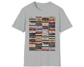 Classic 80's and 90's Hip Hop Tapes stack painting (v2) on a Unisex Softstyle T-Shirt