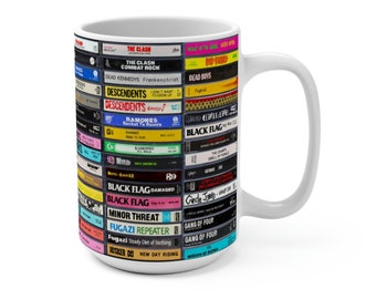 Painting of Classic Punk Rock Tapes 15oz Ceramic Coffee Mug