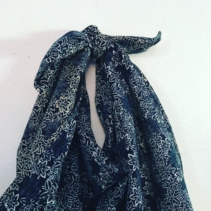 large eco friendly indigo Japanese motif cotton furoshiki wrap or scarf