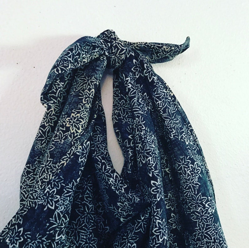 large eco friendly indigo Japanese motif cotton furoshiki wrap or scarf image 1