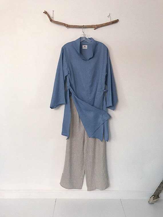Sky Blue Summer Linen Ao Dai Tunic Blouse Size M ready to - Etsy