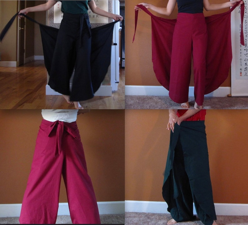 Cotton wrap around pants fit waist 36 and under / made Etsy