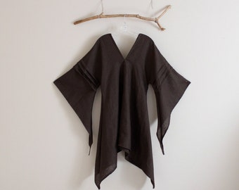 custom three pleats linen swallow tunic length linen dress