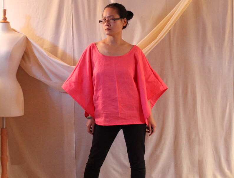 Custom Linen Wide Kimono Sleeve Top Etsy