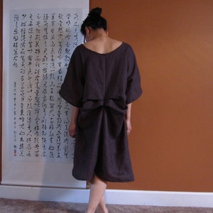 Two folds kimono sleeve linen dress custom made