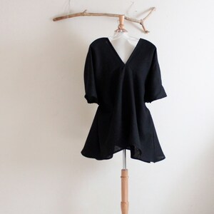 roomy hip area plus size eco linen drop sleeve origami seam flare top