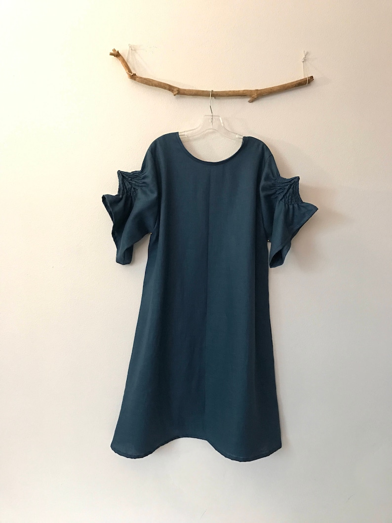 Custom Smocked Spiky Sleeves Linen Dress Etsy