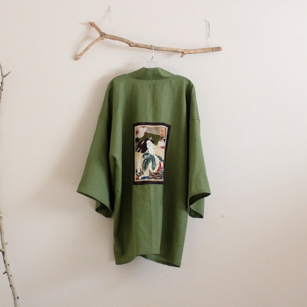 made to order  geisha mid weight  linen haori inspired jacket by annyschoo