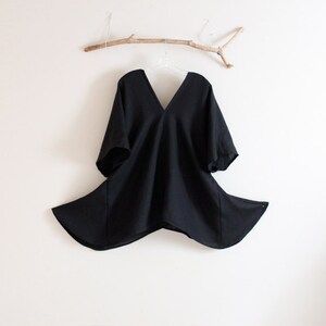 roomy hip area plus size eco linen drop sleeve origami seam flare top