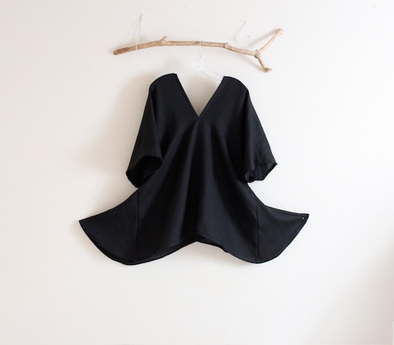 plus size eco linen drop sleeve origami seam flare top